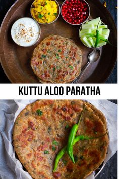 two pictures showing different types of food on plates