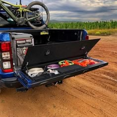 the truck is loaded with bikes and gear