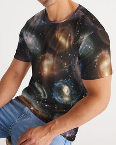 "Nasa Shirt for Men, Astronomy Gifts, Space Shirt, Nasa T Shirt, Carl Sagan & Neil deGrasse Tyson Fan Shirt, Galaxy Shirt, Nebula Print. A galaxy is a gravitationally bound system of stars, stellar remnants, interstellar gas, dust, and dark matter. The word galaxy is derived from the Greek galaxias, literally \"milky\", a reference to the Milky Way.  In this design, we used multiple galaxies to reflect the pure beauty of our universe on your clothing. By wearing this product or buying it as a gift you'll express your deep love for astronomy and astrophysics.  With premium wear-resistant fabric, this carefully crafted tee is a daily wardrobe essential. Dressed up or down, our Men's Tee offers complete comfort and style. * Smooth, comfortable fabric * Topstitch seam detailing * Crewneck Our Nasa T Shirt, Astronomy Gifts, Nasa Shirt, Galaxy Shirt, Shirt Outfit Men, Neil Degrasse Tyson, Astronomy Gift, Space Shirts, Carl Sagan