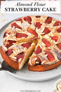 a strawberry pie is cut into slices on a plate