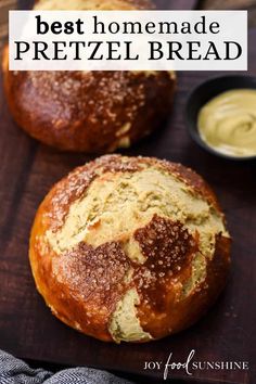 homemade pretzel bread on a wooden cutting board