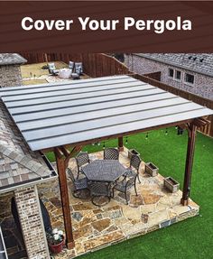 an image of a covered patio with chairs and table in the grass on instagram