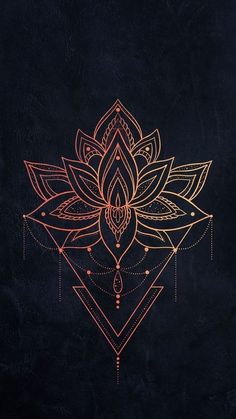 a black background with gold lines and a flower on the bottom right hand corner is an image of a lotus