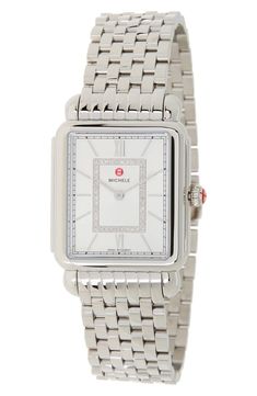 MICHELE Women's Deco II Diamond Bracelet Watch, 20mm x 43mm - 0.11 ctw | Nordstromrack Classic Watch With Diamond Accents And Rectangular Dial, Modern Diamond White Watch With Diamond Hour Markers, Stainless Steel Diamond Watch With Diamond Hour Markers, Modern Watches With Diamond Hour Markers In Diamond White, Classic Diamond White Watch With Metal Dial, Modern Diamond White Watches With Diamond Hour Markers, White Diamond Watch With Round Dial, Modern Silver Diamond Watch With Diamond Accents, Luxury Diamond Watch With Rectangular Stainless Steel Dial