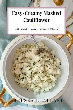 Creamy mashed cauliflower with goat cheese is a healthy, low-carb alternative to mashed potatoes. This easy side dish is ready in under 30 minutes, making it perfect for weeknight dinners or holiday meals. The recipe yields 2-3 cups, and easily doubles to serve a large family. It’s gluten-free, with a vegetarian option as well. Save this pin and serve cauliflower mash for your next Thanksgiving dinner. Paleo Cauliflower Mash, Paleo Veggie Recipes, Slow Cooker Cauliflower, Paleo Mashed Cauliflower, Paleo Crock Pot, Paleo Slow Cooker Recipes, Easy Paleo Dinner Recipes, Gluten Free Diet Plan, Paleo Vegetarian Recipes