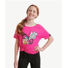 New- Never Worn Justice Girls Jsport 2fer Tee Pink Shirt With Tie Dye Undershirt 2 Piece Set 90% Polyester 10% Elastane Girls Size 12/14 L Pink Shirt With Tie, Justice Store, Tie T Shirt, Sparkly Shorts, Graphic Trends, Sports Bra Set, Tied T Shirt, Justice Shirts, Fancy Dress Costume