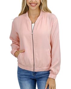 Blush Tencel™ Lyocell Baseball Jacket | Light Pink Baseball Jacket The jacket that’s a home run! Introducing the Tencel™ Lyocell Baseball Jacket! This lightweight layer is as functional as it is flattering, with a classic baseball jacket design in fabric that’s soft and drapey, you’ll won't want to leave home without it! Why you’ll love it: Classic zip up baseball jacket made with our soft textured Tencel™ Lyocell fabric in blush Easy for on-the-go layering, with unique crosshatch detail added t Pink Baseball Jacket, Baseball Jacket Design, Lyocell Fabric, Grace And Lace, Home Run, By Grace, Baseball Jacket, Jacket Design, Light Pink