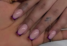 Trendy Acrylic Nails Coffin Summer, Square French Tips Color, Nails To Go With Purple Dress, Purple French Chrome Nails, Pink Chrome French Tip Nails Short, Short Purple French Tip Nails, Purple French Tip With Chrome, Purple Chrome French Tip Nails, Purple Metallic French Tip Nails