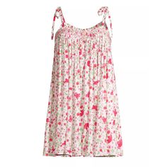 This Fun Floral Romper Features A Smocked Square Neck, Adjustable Tie Straps, And A Small Keyhole Front. It Has Button-Front Closures And It Pulls On. 100% Rayon. Summer Cotton Smocked Dress With Floral Print, Pink Floral Print Smocked Top For Vacation, Summer Cotton Smocked Top For Daywear, Cotton Smocked Dress With Floral Print For Beach, Cotton Smocked Floral Dress For Vacation, Pink Cotton Smocked Top For Beach, Summer Smocked Top With Gathered Neckline, Sleeveless Cotton Smocked Dress With Floral Print, Cotton Smocked Dress With Floral Print For Vacation