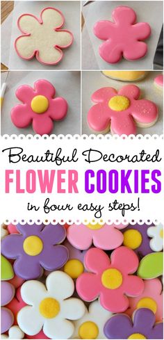 beautiful decorated flower cookies in four easy steps