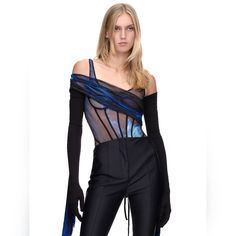 Sz 10 Uk $1090 David Koma Sheer Bodysuit, Does Not Include The Sleeves Worn By Model Elegant Evening Bodysuit For Winter, Elegant Winter Evening Bodysuit, Luxury Fitted Black Bodysuit, Luxury Black Party Bodysuit, Luxury Fitted Bodysuit For Party, Tulle Bodysuit, Wrap Sleeve, Burgundy Bodysuit, Sheer Corset