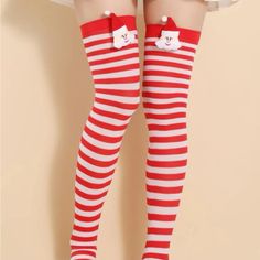 Christmas Striped Pattern Santa Claus Decor Over The Knee Socks Winter Striped Knee-high Socks For Stocking Stuffers, Striped Socks For Winter Stocking Stuffer, Striped Socks For Stocking Stuffers In Winter, Christmas Knee-high Socks For Stocking Stuffer, Santa Claus Decorations, Over The Knee Socks, Knee Socks, Over The Knee, Stripes Pattern