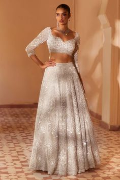 Roqa | Ivory Labaan Lehenga Set | INDIASPOPUP.COM Ivory Bridal Lehenga, Ivory Lehenga, Cutdana Embroidery, Dori Work, Gold Lehenga, Cocktail Party Outfit, Bridal Lengha, Sangeet Outfit, Bridal Lehenga Designs