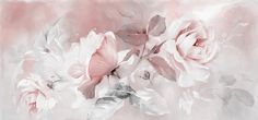 a painting of pink roses on a white and gray background with watercolng effect