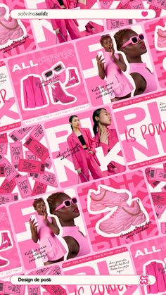 a pink poster with many different types of clothing and accessories on it's sides