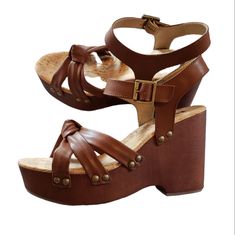 Korks Dawson Brown Wedge Platform Sandals Womens Brand New Without Box Size 10 Buckle Strap Faux Leather Approx 4.5" Heel Approx 2.25" Platform Height Adjustable High Heel Synthetic Wedge Sandals, Adjustable High Heel Wedge Sandals In Synthetic Material, Adjustable Brown Wedge Heel Sandals, Brown Synthetic Wedge Sandals With Wooden Heel, Brown Wooden Heel Wedge Sandals For Vacation, Adjustable Leather Slingback Wedge Sandals, Brown Adjustable High Heel Wedge Sandals, Adjustable Brown High Heel Wedge Sandals, Adjustable Wedge Sandals With Stacked Heel