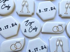 decorated cookies with wedding date and champagne glasses for guests to share on their special day