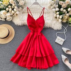 Brand Name: FTLZZSilhouette: A-LINEOrigin: CN(Origin)Season: SummerNeckline: V-NeckSleeve Style: Spaghetti StrapDecoration: RufflesStyle: Beach StyleDresses Length: Above Knee, MiniMaterial: PolyesterMaterial: ChiffonAge: Ages 18-35 Years OldProfile Type: XModel Number: LZZ200707EClosure Type: PulloverSleeve Length(cm): SleevelessType: StrapsRelease Date: Winter 2021Fabric Type: BrocadeMaterial Composition: Synthetic FiberWaistline: empirePattern Type: Solid Red Summer Dresses, High Waist Dress, Mini Robes, Party Dress Short, Linnet, Homecoming Dresses Short, Tiered Dress, Spaghetti Strap Dresses, Elegant Woman