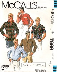 men's shirts and pants sewing pattern from the 1960s