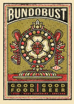 an old poster with the words bundobust good food and beer on it