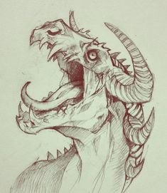 a drawing of a dragon with its mouth open