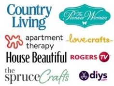 many different types of logos are shown in this image with the words country living, apartment therapy, house beautiful, love crafts, and the spruce crafts