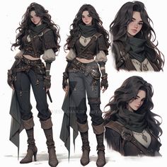 the concept art for an upcoming video game is shown in three different poses and looks like she