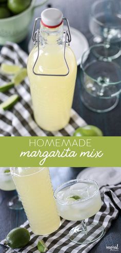 homemade margarita mix with limes on the side and in a glass jar next to it