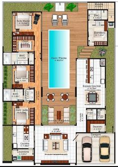 a floor plan for a house with swimming pool