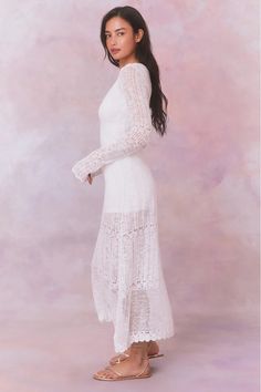 Tilo Pointelle Sheer Maxi Dress-Women's Designer Luxury Dresses | LoveShackFancy Spring Crochet Dress With Delicate Lace, Long Sleeve Dresses With Delicate Lace For Summer, Daywear Long Sleeve Lace Dress With Lace Trim, Long Sleeve Summer Dress With Delicate Lace, Long Sleeve Dress With Scalloped Lace For Daywear, Long Sleeve Delicate Lace Dress For Summer, Long Sleeve Lace Dress For Daywear, Long Sleeve Delicate Lace Summer Dress, Feminine Delicate Lace Maxi Dress For Spring