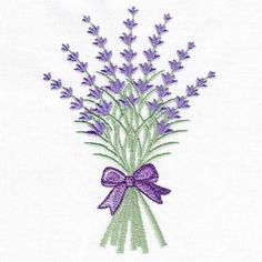 a bunch of lavender flowers with a purple bow on it's end and the words,