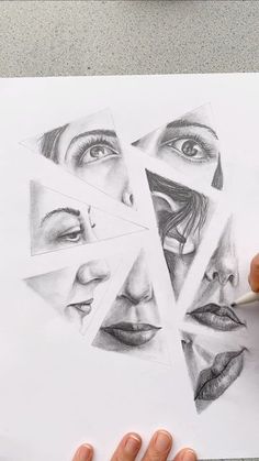 someone is drawing faces with pencils on paper