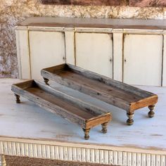 Wooden Serving Tray, The Feathered Farmhouse Wooden Serving Trays, Turned Leg, Antique Farmhouse, Serving Trays, Diy Wood Projects