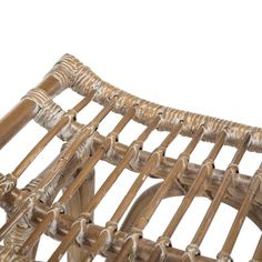 the back end of a wicker chair against a white background