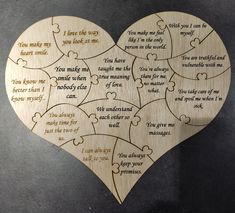 a wooden heart with words written on it