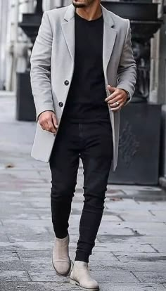 Mens Winter Fashion Outfits, Winter Trench, Men's Trench Coat, Gray Coat, Mens Casual Outfits Summer, Fall Outfits Men, Mens Casual Dress Outfits, Men Jackets