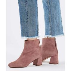 Elevate Your Ankle Boots With This Chic Pair With Flared Heel. In A Stunning Blush Suede Finish, They're Perfect To Team With Denim For An Effortless Look. Never Worn, Still In Its Original Packaging, And Is Now 65% Off. Heel Height Approximately 3". 100% Leather Goat. Pink Low Heel Boots For Fall, Spring Suede Low Heel Boots, Spring Suede Low Heeled Boots, Spring Suede Low-heeled Boots, Chic Pink Suede Boots, Spring Low Heel Suede Boots, Pink Block Heel Boots For Fall, Trendy Suede Ankle-high Heeled Boots, Trendy Ankle-high Suede Heeled Boots