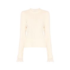 3.1 Phillip Lim pointelle knit top featuring ruffle trim  Crew neckline Long sleeves Boxy fit Hem falls to the hip Pullover style  Tencel® lyocell/polyester/cotton Dry clean Imported Elegant Pointelle Knit Top For Work, Classic Pointelle Knit Tops For Work, Fine Knit Top For Spring Workwear, Stretch Pointelle Knit Tops For Workwear, Elegant Spring Ruffle Knit Top, Elegant Ruffled Knit Top For Spring, Elegant Ruffle Knit Top For Spring, Spring Classic Pointelle Knit Tops, Feminine Fitted Knit Top For Work