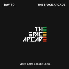 the space arcade logo is displayed on a black background with an orange and green arrow