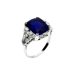 1stdibs.com | Art Deco 10.15 Carat Ceylon Blue Sapphire & Diamond Ring Luxury Cushion Cut Sapphire Diamond Ring, Timeless Sapphire Jewelry In Asscher Cut, Luxury Sapphire Ring Cushion Cut Brilliant, Luxury Sapphire Ring With Cushion Brilliant Cut, Timeless Asscher Cut Sapphire Jewelry, Elegant Evening Diamond Ring With Gemstone, Luxury Sapphire Ring With Cushion Cut Center Stone, Luxury Cushion Cut Sapphire Ring With Brilliant Cut, Elegant Evening Diamond Ring With Center Stone