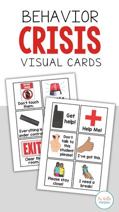 two red cross cards with the words behavior and an image of hand signals