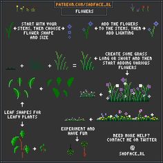 an old - school computer game showing how to use different types of plants and flowers