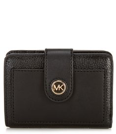 From Michael Kors&#x2C; the Small Tab Compact Pocket Wallet features:MK signature semi lux18k gold-tone hardwareSnap closureInterior details: 3 back credit card pockets&#x2C; 1 front slip pocket&#x2C; 3 front credit card pockets&#x2C; 2 slip pocketsExterior details: 1 back zip pocketApprox. 4.75" W x 3.5" H x 1.25" DImported. Michael Kors Luxury Bifold Wallet, Elegant Michael Kors Wallets, Michael Kors Rfid Blocking Rectangular Wallet, Michael Kors Rfid-blocking Rectangular Wallet, Michael Kors Rfid-blocking Wallet, Michael Kors Designer Leather Wallet, Designer Michael Kors Leather Wallet, Elegant Michael Kors Wallets With Card Slots, Michael Kors Luxury Evening Wallets