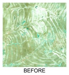 the before and after pictures of an area that is covered in green paint, with text overlaying it