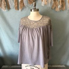 Nwt Size Small Apt. 9 Gray Lace Yoke Collar Top. A Flowy Top That Makes For A Very Flattering Fit. Perfect For Spring - Pair With Jeans For An Effortless Outfit. Top Is Brand New With Tags. Pet And Smoke Free Home. Offers Welcome. Measurements: Armpit To Armpit: 22" Length: 23.25" Sleeve Length: 12" Stretch Summer Blouse In Gray, Gray Stretch Summer Blouse, Stretch Gray Summer Blouse, Gray Stretch Blouse For Summer, Gray Summer Tops For Daywear, Spring Crochet Trim Flowy Top, Casual Flowy Top With Crochet Trim, Casual Flowy Tops With Crochet Trim, Black Striped Shirt