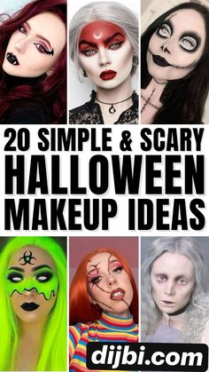 Easy Scary Halloween Costume Ideas For Women, Halloween Make Up Ideas Easy Cute, Women Scary Halloween Costume Ideas, Women’s Halloween Makeup, Easy Face Makeup For Halloween, Makeup Only Halloween Costumes, Scary Woman Halloween Costumes, Last Minute Scary Halloween Costumes, Halloween Costumes Women Makeup