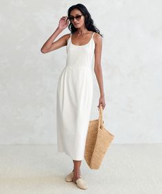 Jenni Kayne Women's Rhode Dress in Ivory Size Large Chic A-line Beach Slip Dress, Summer Midi Dress With Fitted Bodice For Brunch, Spring Midi-length Lined Slip Dress, Chic Midi Dress With Lined Bodice For Daywear, Summer Midi Dress For Brunch, Unlined, White Midi Dress With Lined Bodice And Straight Neckline, Summer Brunch Midi Dress Unlined, Unlined Summer Midi Dress For Brunch, Feminine Lined Bodice Midi Dress For Summer