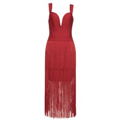 Our Style No.HB7944090%Rayon. 9%Nylon. 1%SpandexMade in ChinaVery StretchyGentle Dry Clean Only Fitted Sleeveless Mini Dress With Fringe, Red Fringe Summer Dress, Red Fringe Dresses For Summer, Red Fringe Party Dress, Red Bandage Dress For Summer Evenings, Red Fringed Party Dresses, Red Bandage Summer Dress For Parties, Red Bandage Dress For Summer Party, Fitted Red Fringe Dress