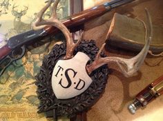 The Monogram Legacy© | Heritage Game Mounts Antler Mount Ideas, Horns Art, Antler Mounts, Antler Display, Rustic Bedrooms, Deer Antler Crafts