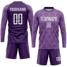 a soccer uniform with the name team name and number on it, is shown in purple